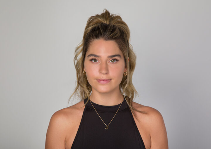 female model with a high pony