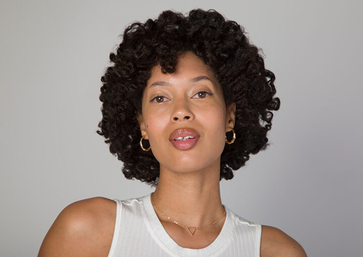 female model with curly hair