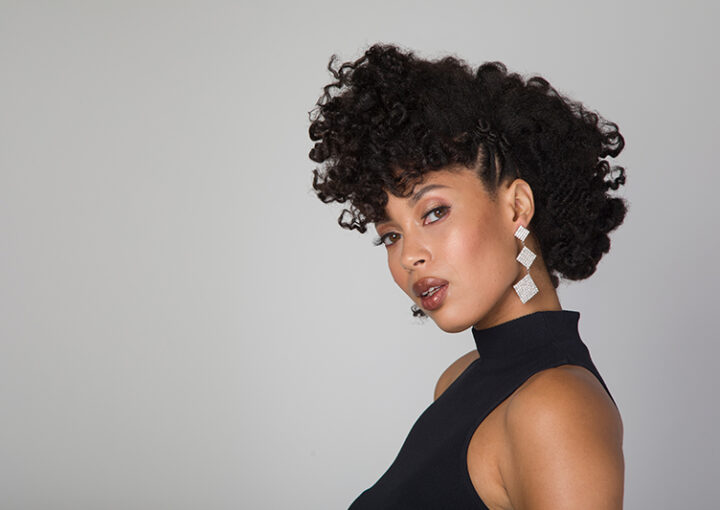 female model with a curly mohawk