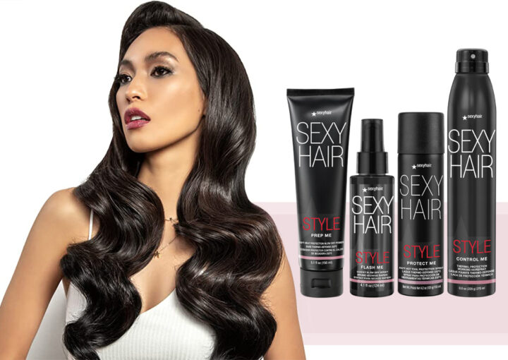 heat styling products with female model