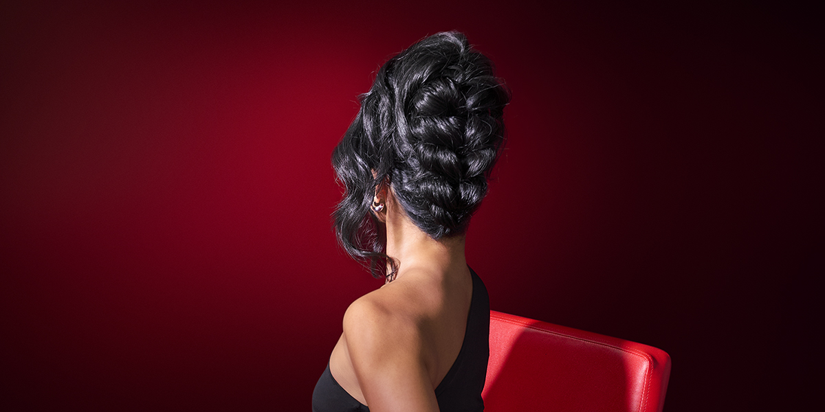 photo of dark hair model with upstyle