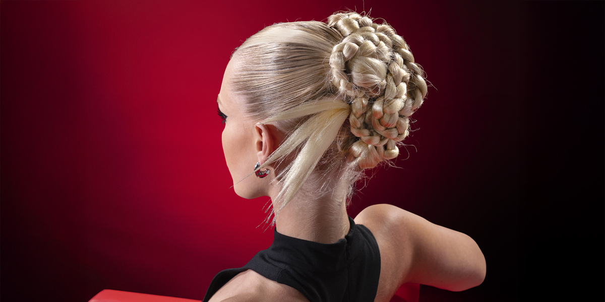 photo of blonde hair model with upstyle